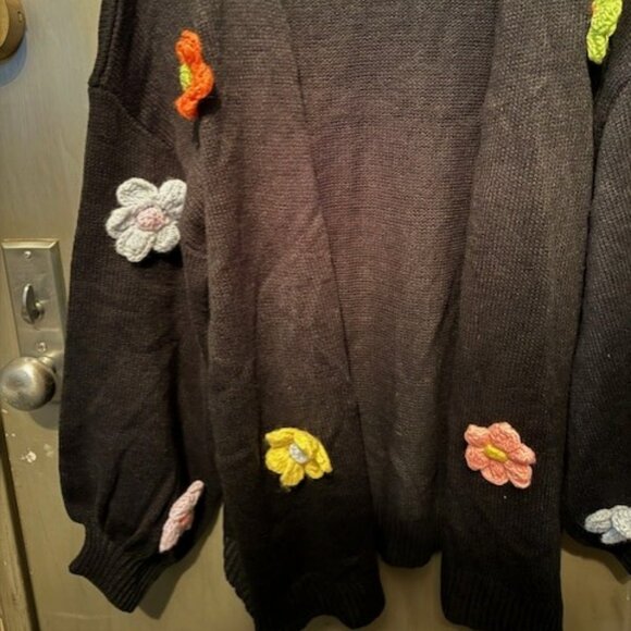 Retro Boho Floral Patched Drop Shoulder Open front Sweater Cardigan - NWOT - Picture 11 of 16